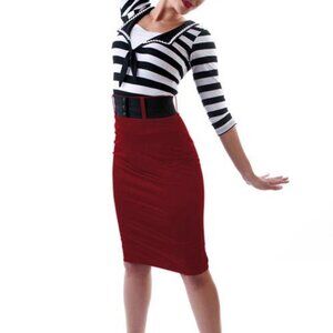 NWT Med/Large Rocksteady Retro Rockabilly High Waist Belt Pinup Pencil Skirt